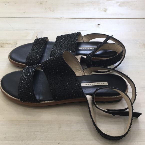 Zara chunky lugged soul ankle strap rhinestone flats 38 - Picture 6 of 9